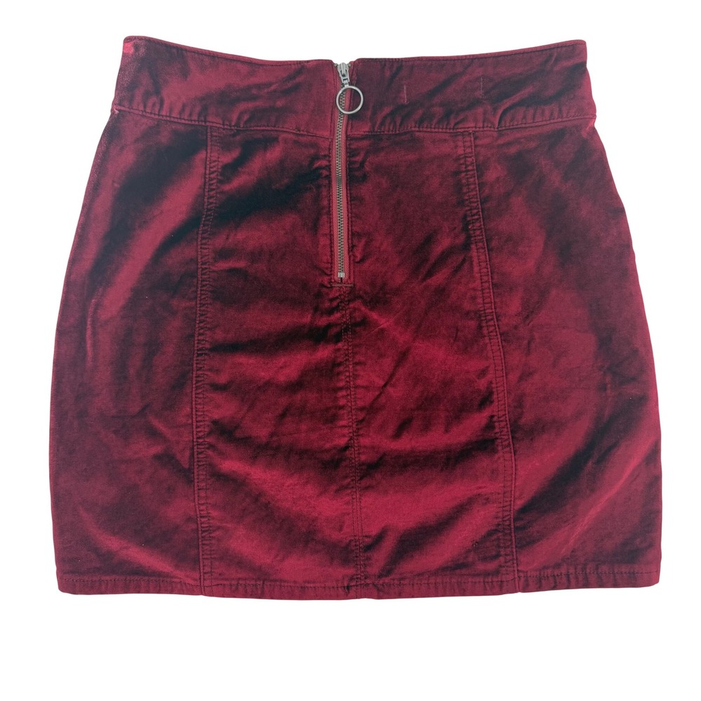 Free People Burgundy Velvet Mini Skirt Button Side Back Zip W 29 61855-16515125 - Picture 4 of 9